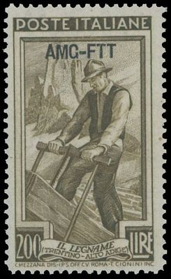 Italy - Trieste (Zone A). 1950-54, Occupations, black overprint ''AMG-FTT'' on woodcutter 200L 