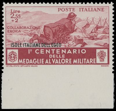 Italy - Aegean Islands. 1934, Centenary of the Medal of Valor, 2.55+2L brownish carmine, bottom 
