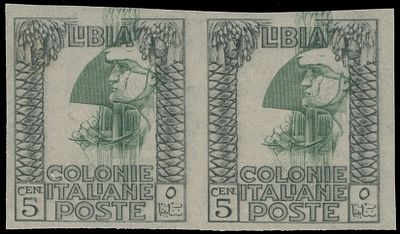 Italian Colonies - Libya. 1921, Roman Legionary, 5c black and green, horizontal imperforate 