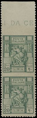 Italian Colonies - Libya. 1926-29, Sibilla Libica, 20c green, perforation 11, top sheet margin 