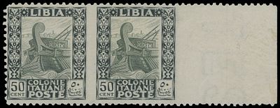 Italian Colonies - Libya. 1926-30, Ancient Galley, 50c black and olive green, right sheet 