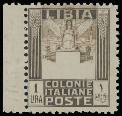 Italian Colonies - Libya. 1926-30, Victory, 1L dark brown and brown, perforation 11, left sheet 