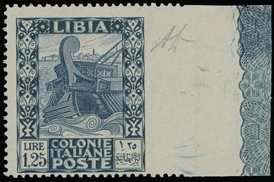 Italian Colonies - Libya. 1931, Ancient Galley, 1.25L indigo and ultra, perforation 14, right 