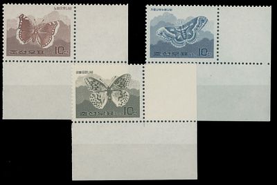 North Korea. 1971, Butterflies, 10ch in different colors, unissued complete set of three, all 