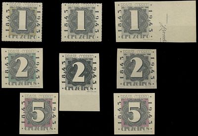 Worldwide Air Post Stamps and Postal History - Brazil. 1943, Centenary of Postage stamps, three 
