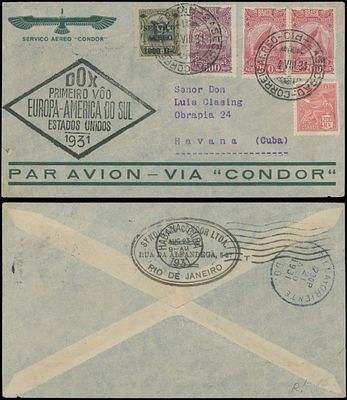 Worldwide Air Post Stamps and Postal History - Brazil - Dornier ''Do-X'' Flights. 1931 (August 