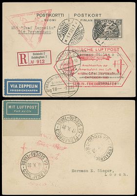 Worldwide Air Post Stamps and Postal History - Finland - Zeppelin Flight. 1933 (October 14-17) 