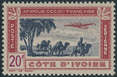 Worldwide Air Post Stamps and Postal History - French Colonies - Ivory Coast. 1942, Caravan and 