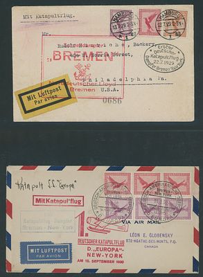 Worldwide Air Post Stamps and Postal History - Germany - Catapult Flights. 1929-35, three 