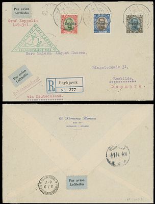 Worldwide Air Post Stamps and Postal History - Iceland - Zeppelin Flight. 1931 (June 30-July 3) 
