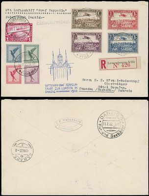 Worldwide Air Post Stamps and Postal History - Luxembourg - Zeppelin Flight. 1932 (July 30-31) 
