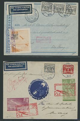 Worldwide Air Post Stamps and Postal History - Netherlands - Rocket Flights. 1935-59, three 