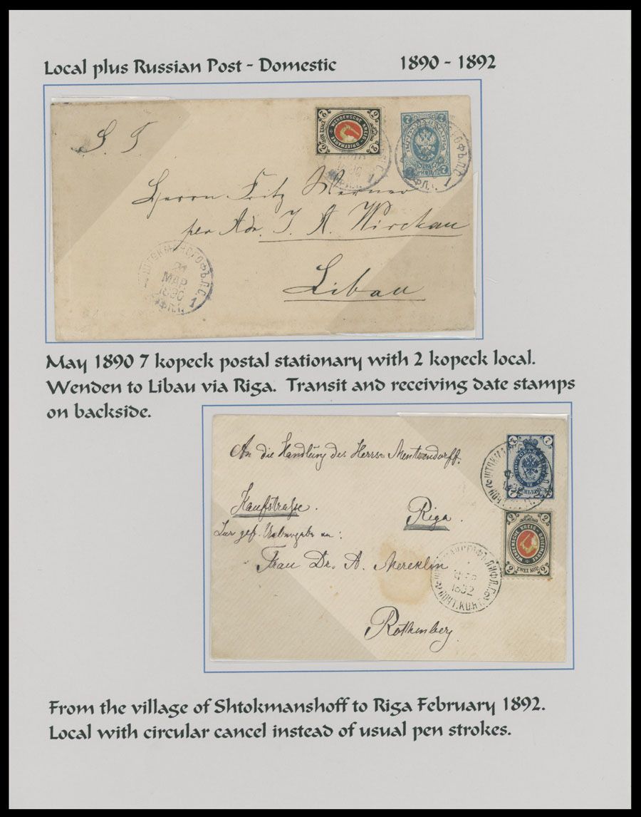 Lot 907: Wenden Postal History - Internal Correspondences with mixed franking of Imperial and Wenden stamps