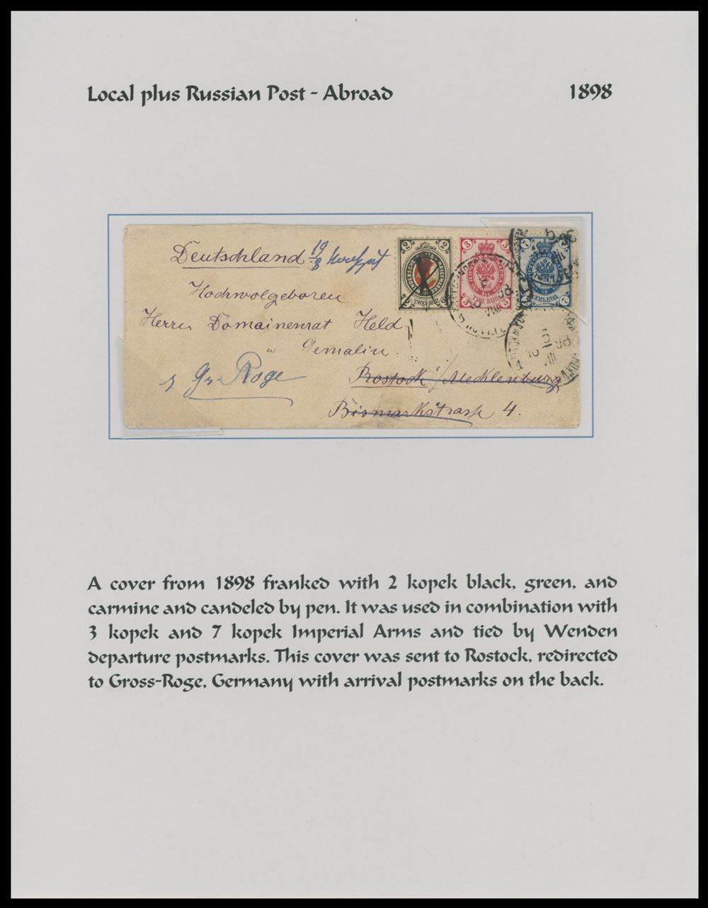 Lot 919: Wenden Postal History - International Correspondences with mixed franking of Imperial and Wenden stamps
