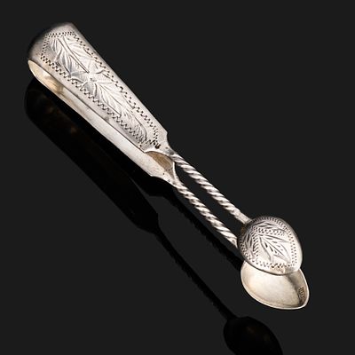 Щипцы для сахара, мастер-монограммист "ИIM", серебро 84 пробы, резьба, Российская империя 