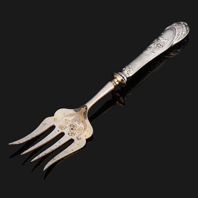 Вилка для подачи, серебро 84 пробы, металл, золочение, Западная Европа, 1880-1890 гг. Год: 