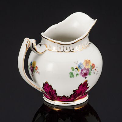 [Редкий декор] Молочник "Барбарис", фарфор, деколь, роспись, золочение, Дмитровский фарфоровый 