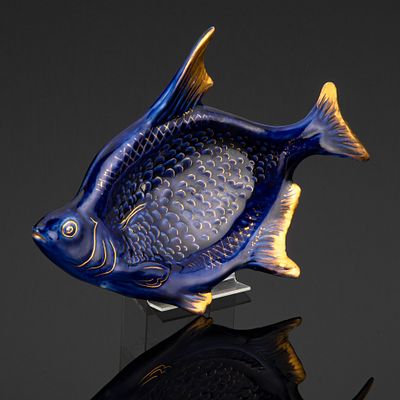 Пепельница "Камбала", автор модели П.М. Кожин, фарфор, крытье, золочение, Дулевский фарфоровый 