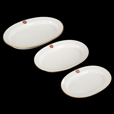 Набор из 3 блюд из Кремлевского сервиза с гербом СССР, фарфор, роспись, золочение 