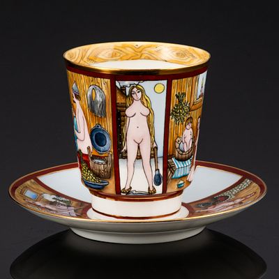 [Подписная] Кофейная пара "Банька", автор Лада Хуртина, фарфор, роспись, золочение 