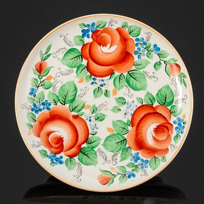 [Подписное] Блюдо декоративное "Цветы", автор Сизова, фарфор, роспись, СССР, 1980-1990 гг. Год: 