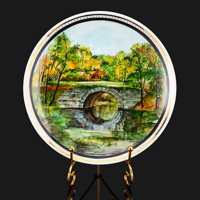 Настенная тарелка "Осень", художник Мтюр, изображен Каменный мост через Виттоловский канал на 