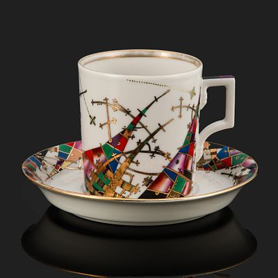 [Подписная] Чайная пара "Фиеста", автор росписи С.Н. Соколов, исполнитель Н.Д. Строгачева 