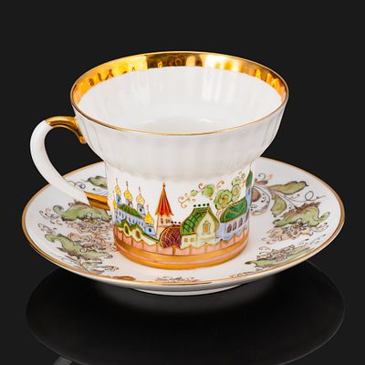 [Подписная] Пара кофейная "Русь", художник Пушкова И., форма "Волна", автор формы Криммер Э.М. 