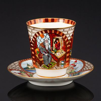 [Подписная] Кофейная пара "Иконописец", автор Лада Хуртина, фарфор, роспись, золочение 