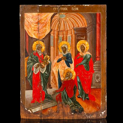 Икона храмовая "Сретение Господне", дерево, темпера, Российская империя, 1850-1910 гг. Год: 