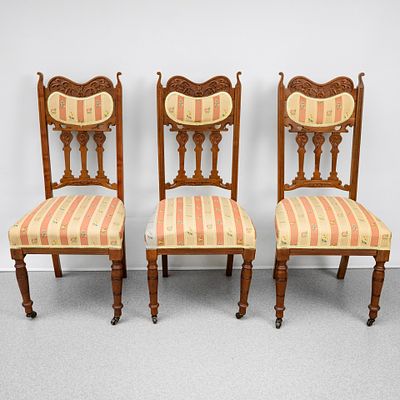 Три стула в стиле Ар Нуво, дерево, текстиль, резьба, тонировка, Европа, 1890-1900 гг. Год: 