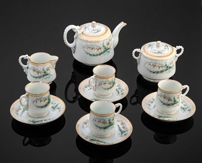 Сервиз чайный на 4 персоны с цветочным узором, фарфор, роспись, Фарфоровый завод братьев 