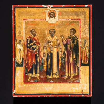 Икона "Святой Николай Чудотворец, Святой мученик Флор и Святой мученик Лавр с 