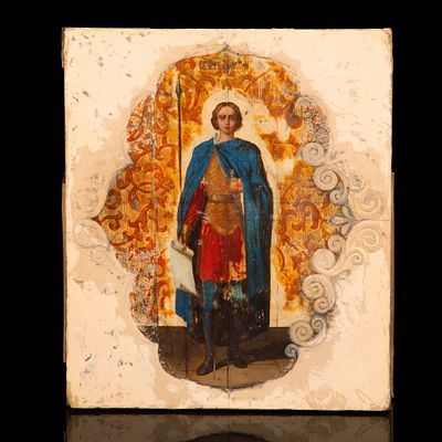 Икона "Святой Димитрий Солунский", дерево, смешанная техника, Российская империя, 1890-1910 гг. 