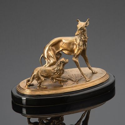 Скульптурная композиция "Левретка и кинг-чарльз-спаниель", скульптор P. J. Mene (Пьер Жюль Мен 