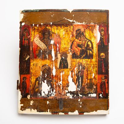 Икона в пяти клеймах (в среднике - пр. Александр Свирский, слева направо Ангел Благое Молчание 