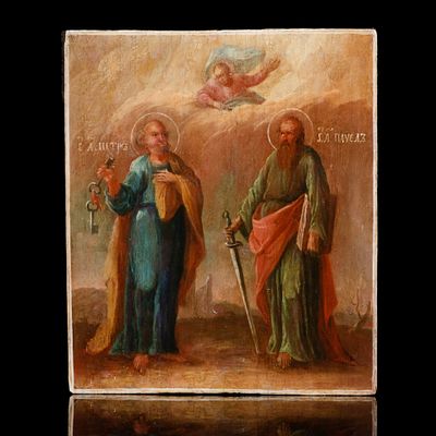 Икона "Святые Апостолы Пётр и Павел", дерево, темпера, Российская империя, 1890-1910 гг. Год: 