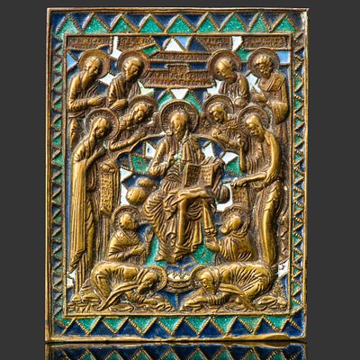 Икона "Спас на престоле с предстоящими и припадающими" ("Седмица"), медь, медный сплав, литьё 