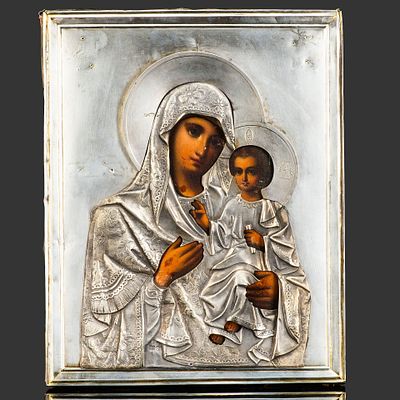 Икона "Богоматерь Иверская" в серебряном окладе, Серебряное заведение Александра Егорова 