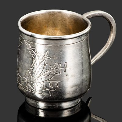 Чарка с растительным декором, серебро 84 пробы, резьба, Российская империя, 1890 г. Материал: 