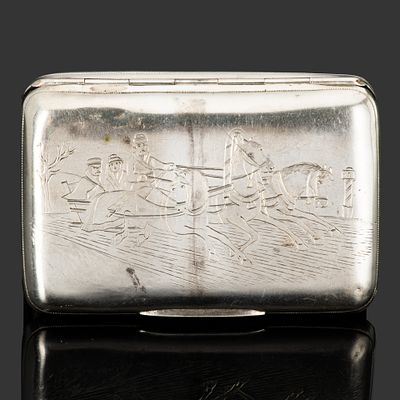 Портсигар "Тройка лошадей" с декором в русском стиле, мастерская Николая Кемпера, серебро 84 