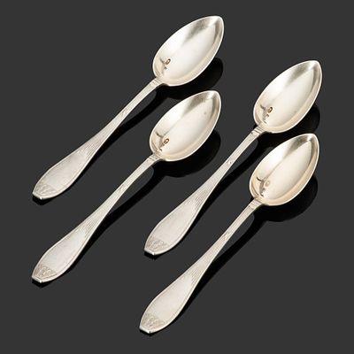 Набор из 4 чайных ложек, мастер-монограммист "НК", серебро, Российская империя, 1908-1917 гг. Ма 