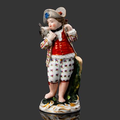 Статуэтка "Мальчик с ягненком на плечах", фарфор, роспись, золочение, Фарфоровый завод А.Г. 