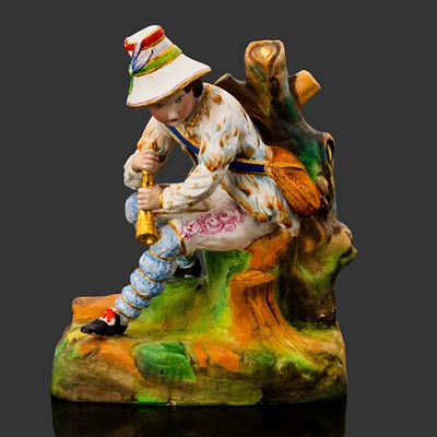 Статуэтка "Пастушок с дудочкой", бисквит, роспись, золочение, частные заводы, Российская 