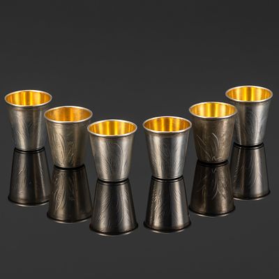 Набор из 6 стопок, серебро 875 пробы, золочение, резьба, СССР, 1950-1970 гг. Страна: СССРГод: 