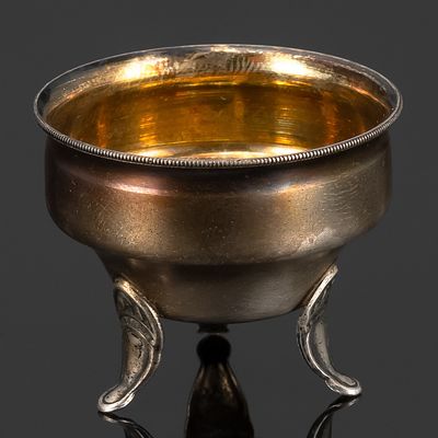 Солонка на трех ножках, Таллинская ювелирная фабрика, серебро 875 пробы, золочение, СССР 