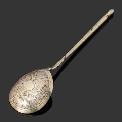 Ложка для варенья, серебро, резьба, золочение, Российская империя, 1872 г. Страна: Российская 