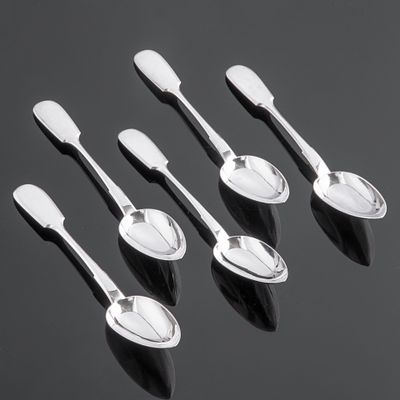 Набор из пяти столовых ложек лаконичной формы, серебро 84 пробы, Торговый дом &laquo;И.Е. Морозов&raquo; 