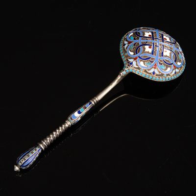 Ложка для варенья с византийским узором в подарочном кофре, серебро 84 пробы, полихромная эмаль 