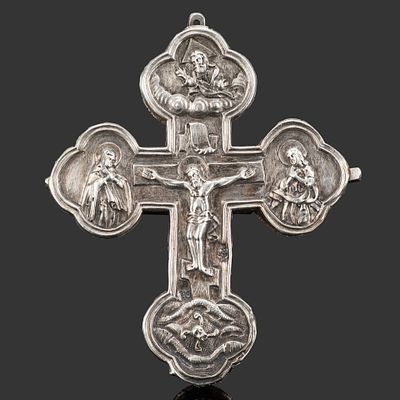 [Редкость] Крест (мощевик), серебро 84 пробы, чеканка, дерево, Российская империя, 1761 г. Стран 